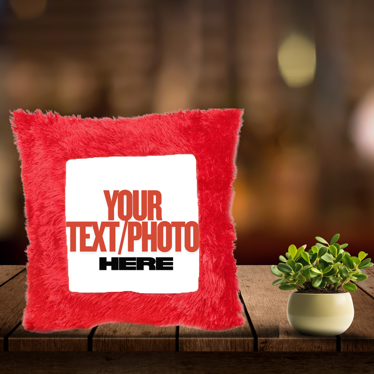 Personalized Red Fur Cushion