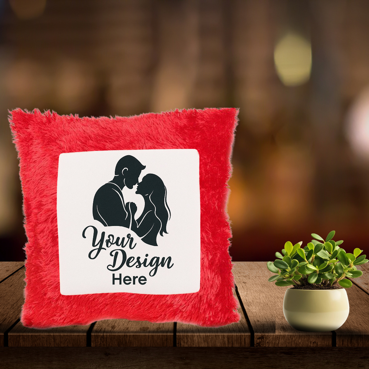 Personalized Red Fur Cushion