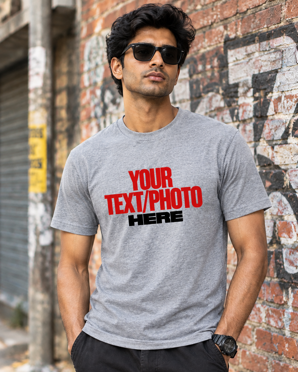 Grey Melange T-Shirt Front Print