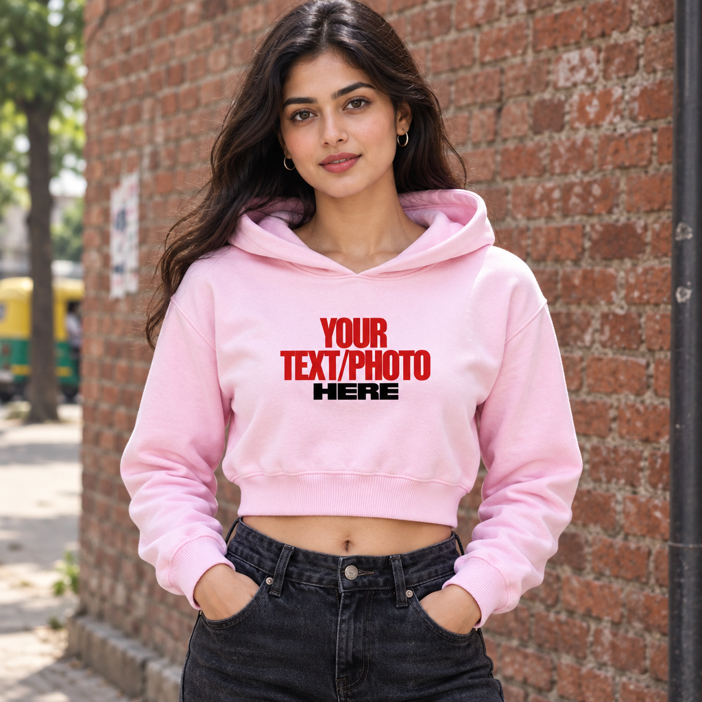 Light Baby Pink Cropped Hoodie