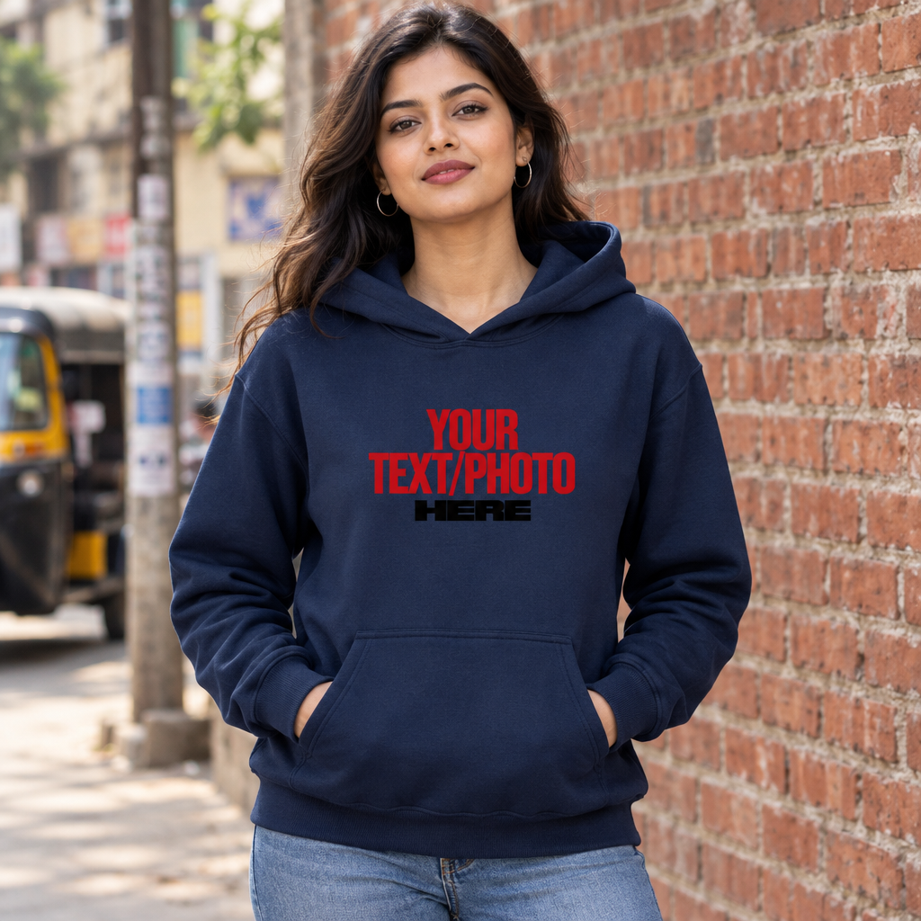 Navy Blue Pullover Hoodie Female