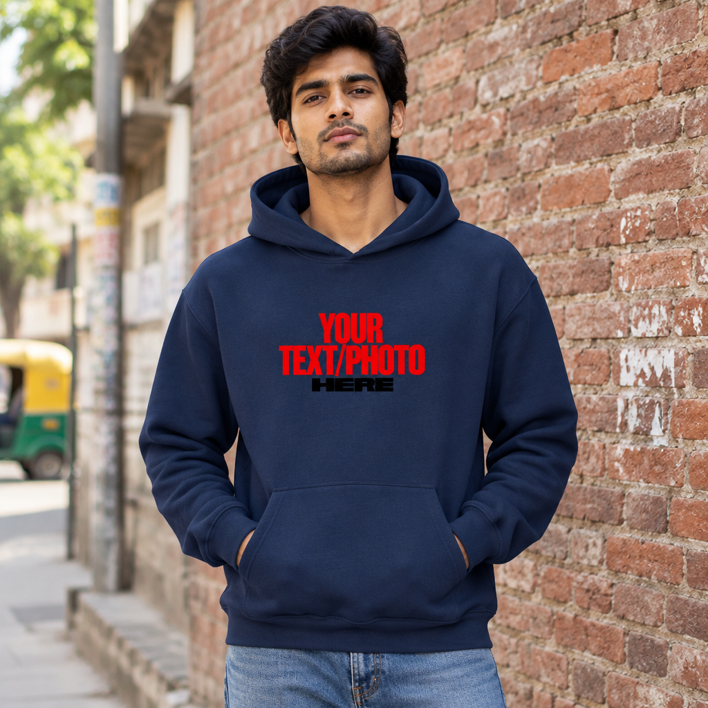 Navy Blue Pullover Hoodie Male