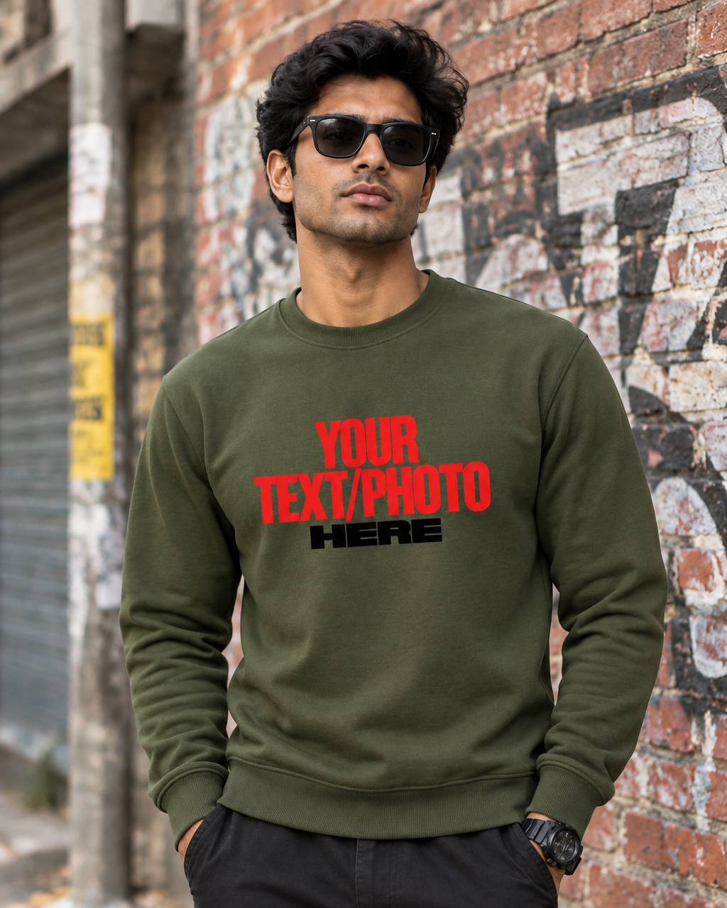 Olive Green Sweatshirt Male